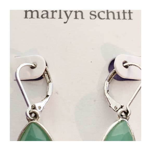 NWOT MARLYN SCHIFF Silver Tone Jade Tone Resin Gem Drop Earrings - Picture 5 of 8